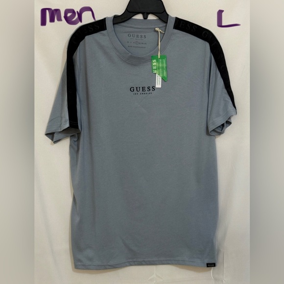 GUESS Men's Short Sleeve Tee in Blue with Black Details - Picture 1 of 2